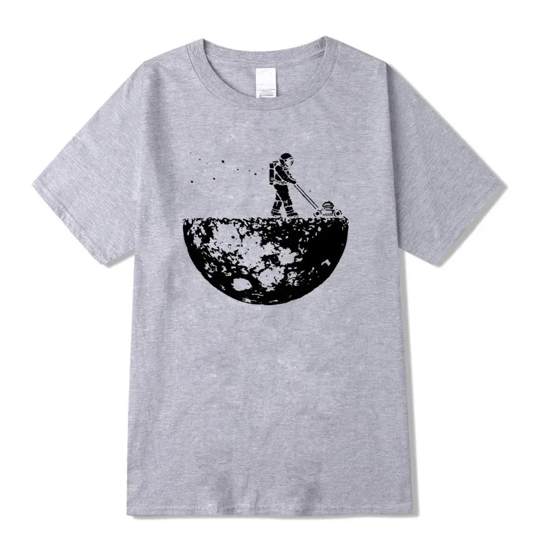 Summer Men T-shirt Funny Lunar Cleaner Printing Casual Cool Loose O-neck