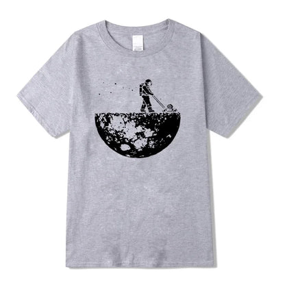 Summer Men T-shirt Funny Lunar Cleaner Printing Casual Cool Loose O-neck