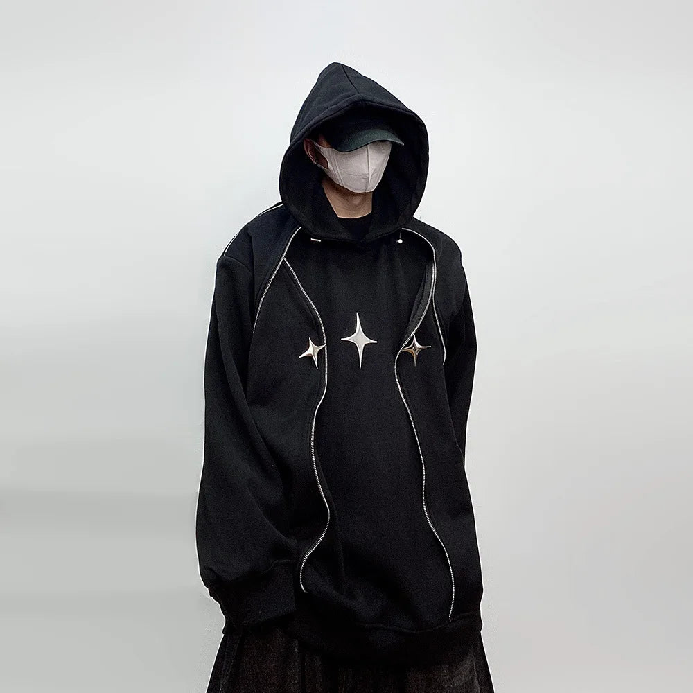 Hip Hop Oversized Hoodie Men Streetwear Padded Shoulder Loose Pullover