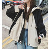 Womens Colorblock Fleece Jacket Hooded Workwear Style Outwear