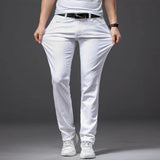 Men's White Slim Fit Stretch Jeans Casual Soft Business Trousers