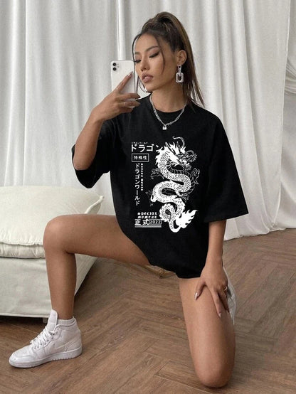 2024 T-Shirt mit Drachen-Print Streetwear