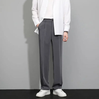 Men's Slim Fit Ice Silk Trousers Stylish Thin Korean Slacks