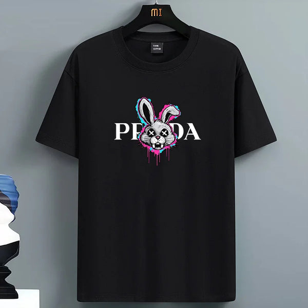Mens Rabbit Print Tshirt Cotton Oversized Crew Neck Summer Tee