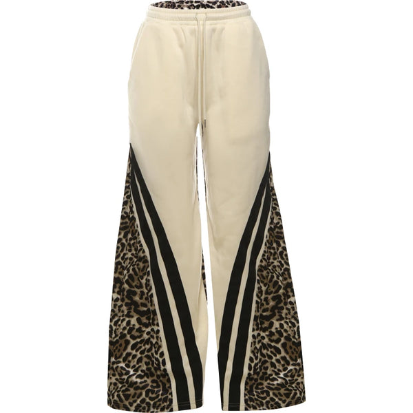 Women's Stripe Patchwork Flare Pants 2025 Leopard Print Trend