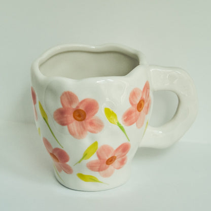 Korean Style Hand Made Irregular Mug Hand Flowers Ceramic