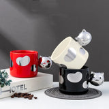Plating Cute Love Cat Handle Coffee Mug Office Ceramic Mug Cartoon Animal Cat Teacup