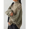 Turtleneck Sweater Women Lantern Sleeve Patchwork Pullover