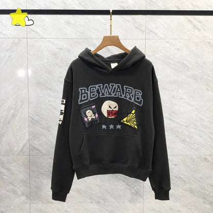 Casual Fashion Foam Print Hoodie Men High-Quality Cotton Hooded Pullover