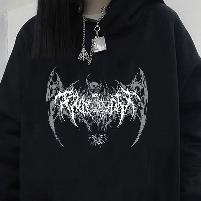 Casual Punk Hoodie Skull Gothic Black 2024
