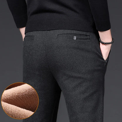 Winter Plush Trousers Men Business Fleece Pants Fashion
