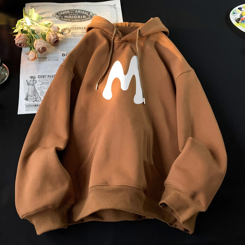 Hoodie Man Casual Cotton Loose Pullover Tops Letter Print Hooded Streetwear