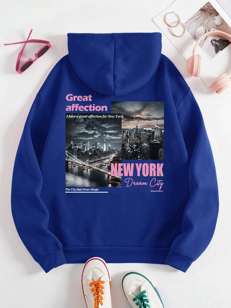 New York Hoodie Women Fashion Oversize Streetwear Top