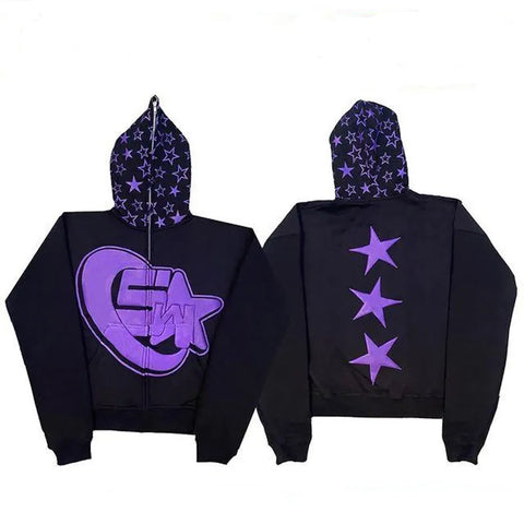 Street Trend Vintage Star Print Zip Hoodie Herren Y2K Harajuku