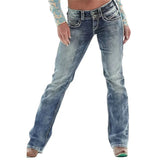 Rubbed Double Button Straight Jeans