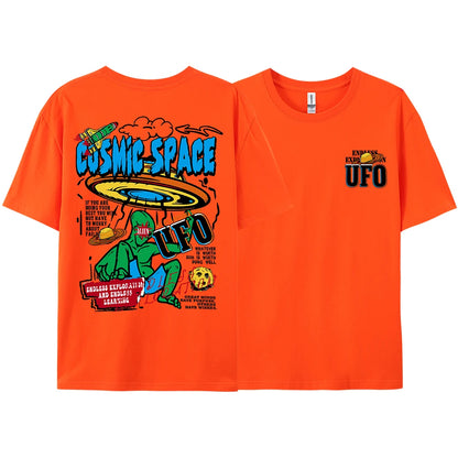 Cosmic Space Ufo Aliens Funny Graphic Printed Fashion Street T-Shirt
