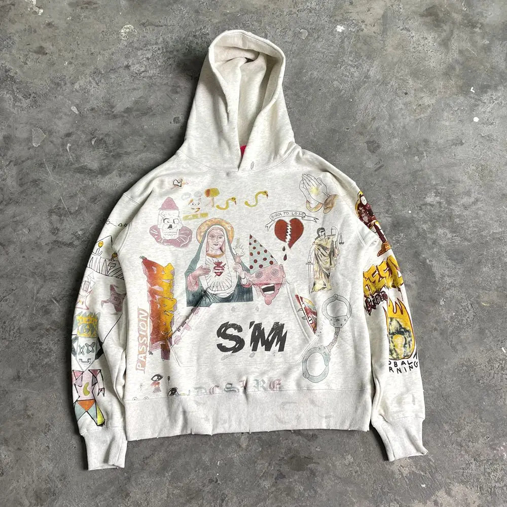 Fashion Saint Michael Luxury Vintage Hooded Sweatshirt Men Streetwear