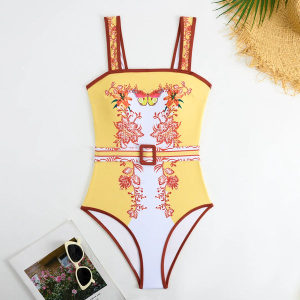 Yellow Bandeau Swimsuit with Skirt 2025