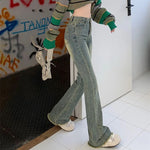 Streetwear Denim Trousers Women Y2K Elastic High Waist Flare Jeans