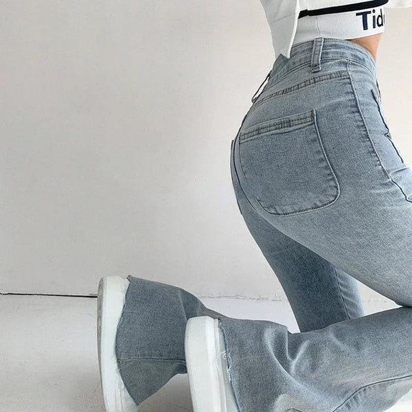 Vintage Bell Bottom Jeans Women High Stretch Flare Denim Pants