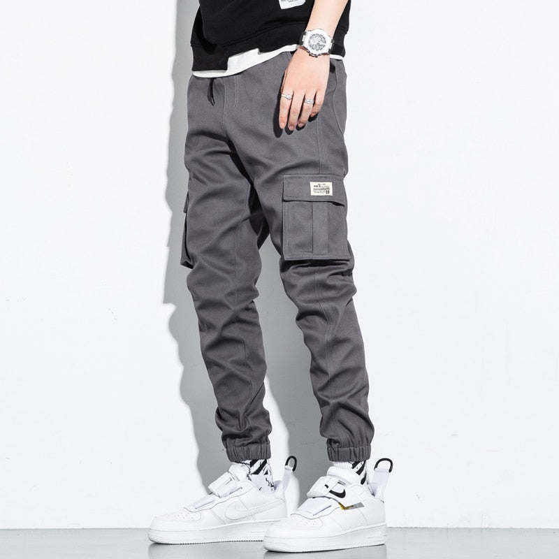 Men Cotton Cargo Pants Plus Size Sports Drawstring Fashion Casual