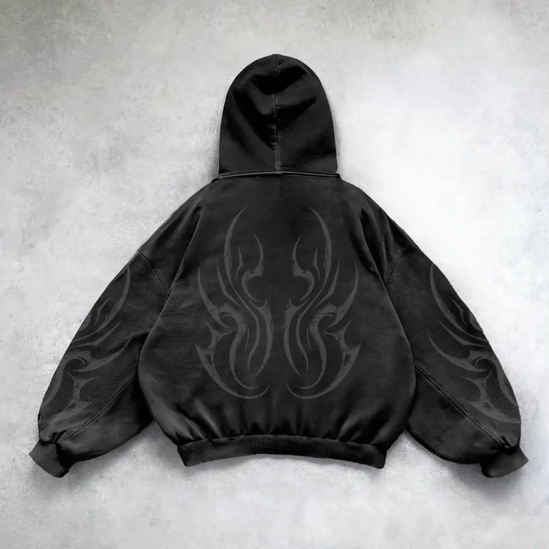Detailed Tribal Fire Design Hip-Hop Men Hoodie