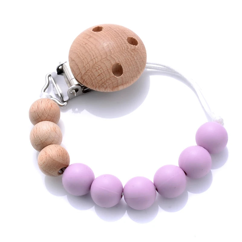 Wooden Pacifier Clip Silicone Beads Baby Teether Toy