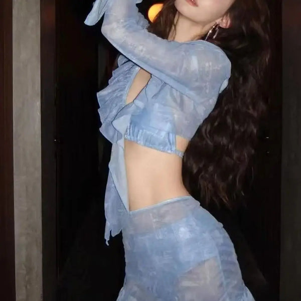 Four Piece Halter Bikini Long Sleeve Rash Guard Split Swimwear