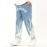 Y2K Flame Print Baggy Jeans Streetwear Fashion for Men