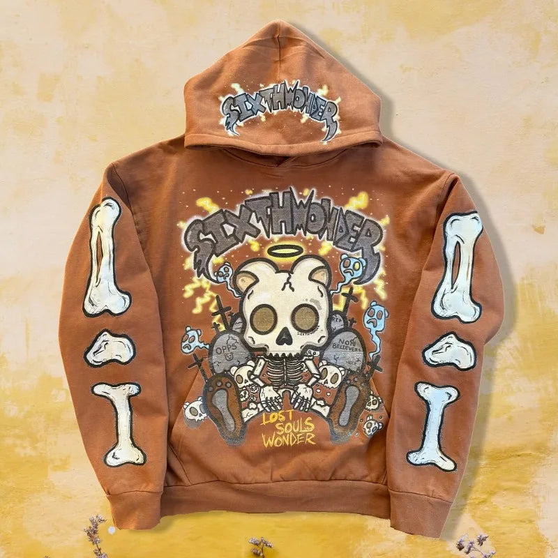 Gothic fashion skull print design hoodie for men y2k Retro