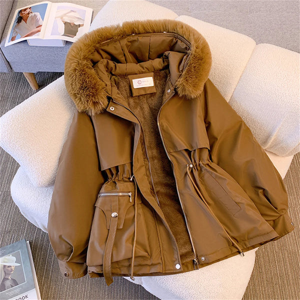 Women Autumn Winter Coats Drawstring Padded Casual