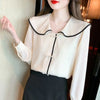 Womens French Chic Chiffon Blouse Long Sleeve Dressy Shirt Top