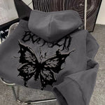 Women Butterfly Suede Vintage Pullover Hoodie