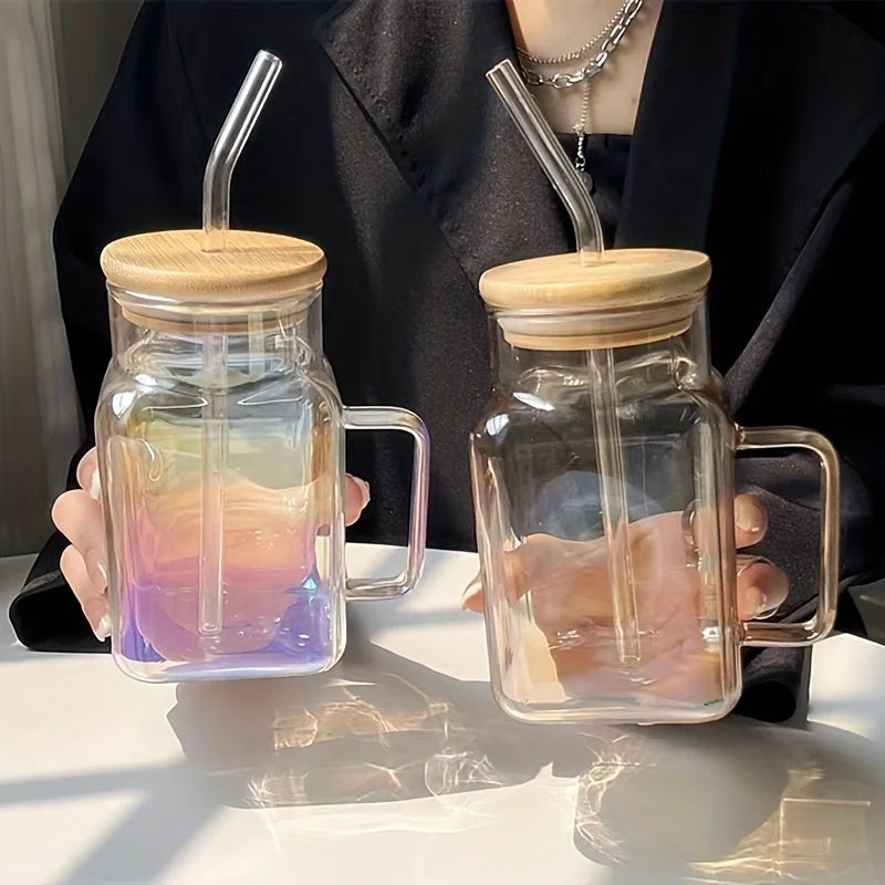 Mason Jar-Becher mit Deckel und Strohhalmen Glasbecher 