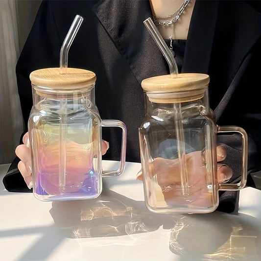 Mason Jar Cups with Lids and Straws Glass Mugs