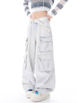 New Street Straight Denim Cargohose mit weitem Bein Y2K für Damen