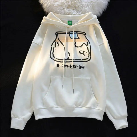 American Style Retro Cute Toast Dog Printed Hooded Sweater for Women