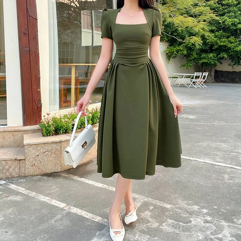 Elegant Extended Vintage Tea Break Short Sleeve Long Dresses