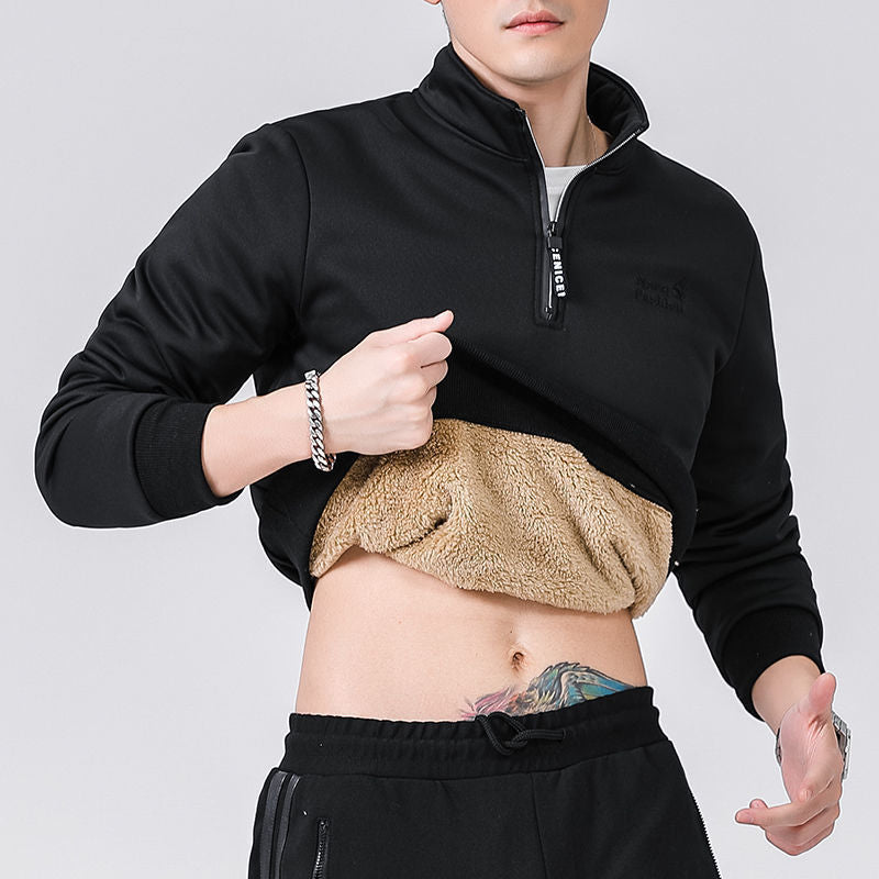 Men Winter Sweatshirts  Warm Sportswear Zipper Long Sleeve Sweat Shirts Male Black Vintage - xinnzy