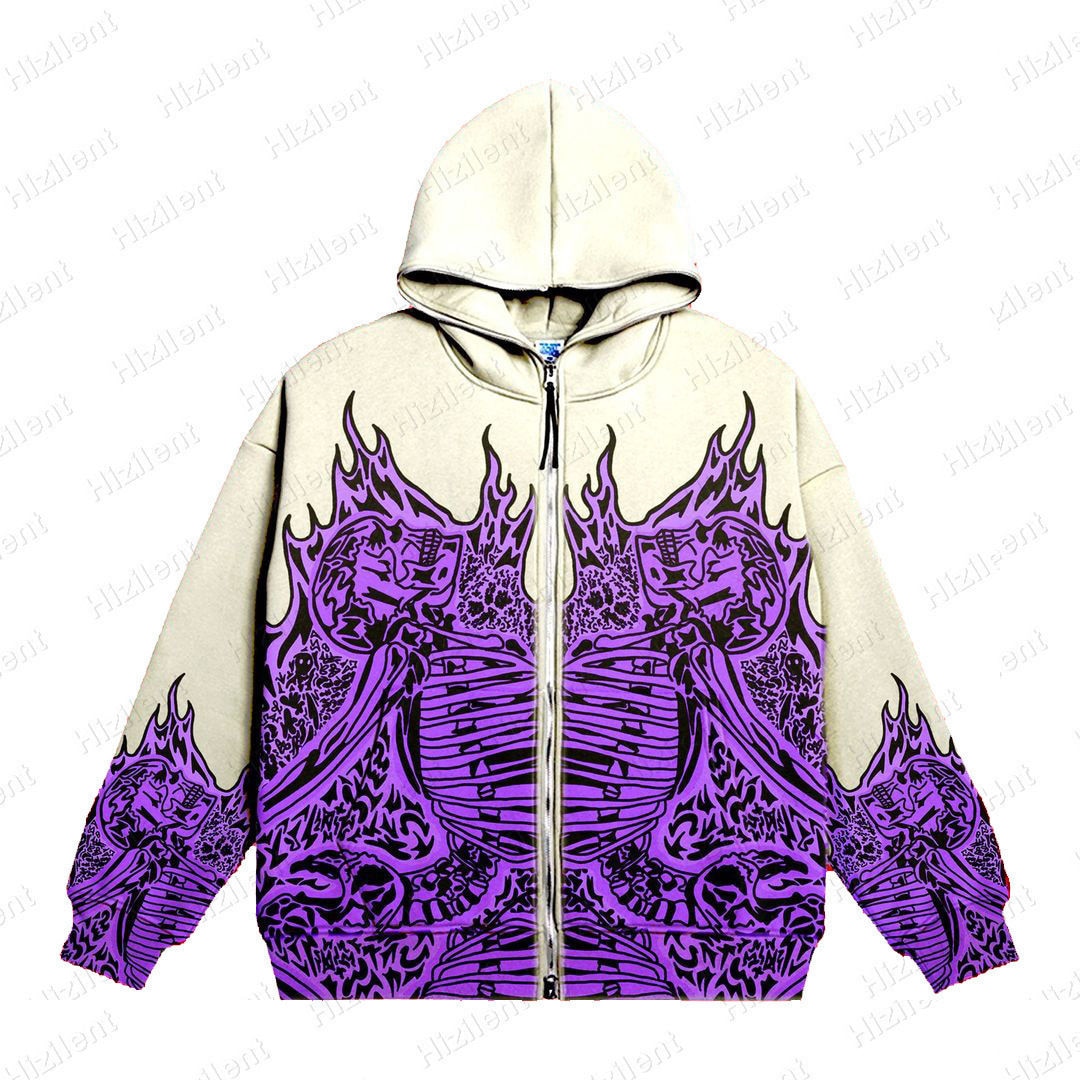 Retro Skeleton Zipper Hoodie Herren Streetwear Style mit Y2K Print