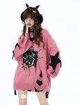 Loose Tassel Knit V-Neck Jacquard Lantern Sleeve Sleeves Sweater Autumn and Winter