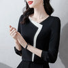 V Neck Colorblock Blouse Women Korean Long Sleeve Chiffon Top