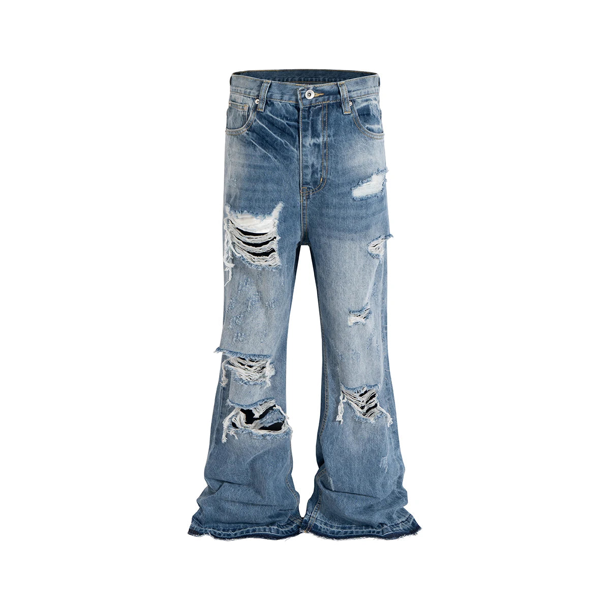Distressed Vintage Ripped Flare Jeans Baggy Denim Pants