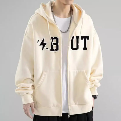 Men's Cotton Zipper Letter Print But Hoodie Oversized Streetwear