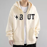 Men's Cotton Zipper Letter Print But Hoodie Oversized Streetwear