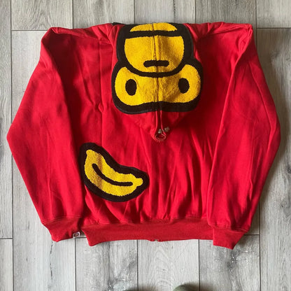 Y2k Zipper Hoodie Hip Hop Oversized Cartoon Print Hoodie