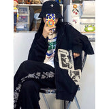 Hoodie Grunge Ästhetische Kleidung Übergroßes Sweatshirt mit Reißverschluss Vintage