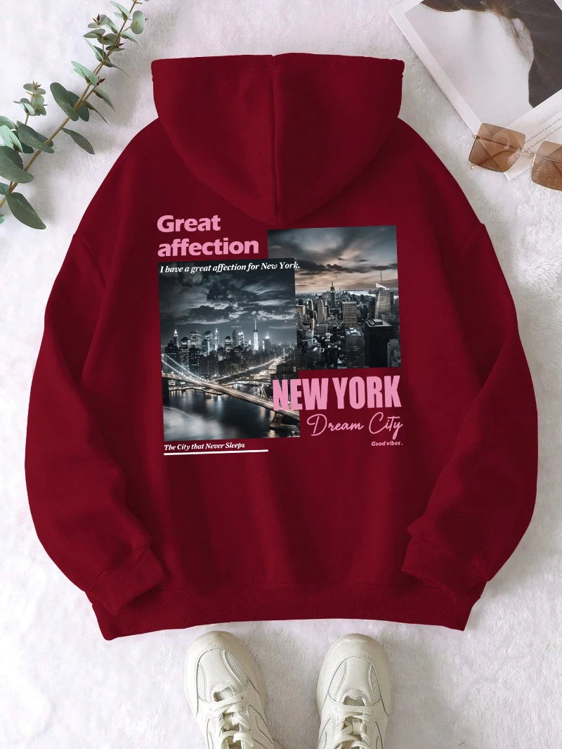 New York Hoodie Women Fashion Oversize Streetwear Top