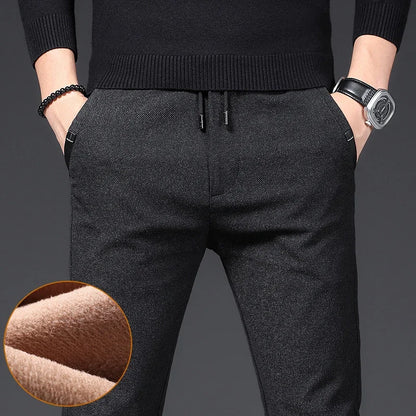 Winter Plush Trousers Men Business Fleece Pants Fashion