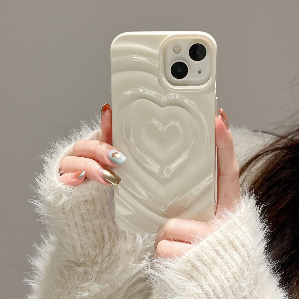 Luxury Electroplate Silver Heart Water Ripple Phone Case for iPhone Soft Silicone